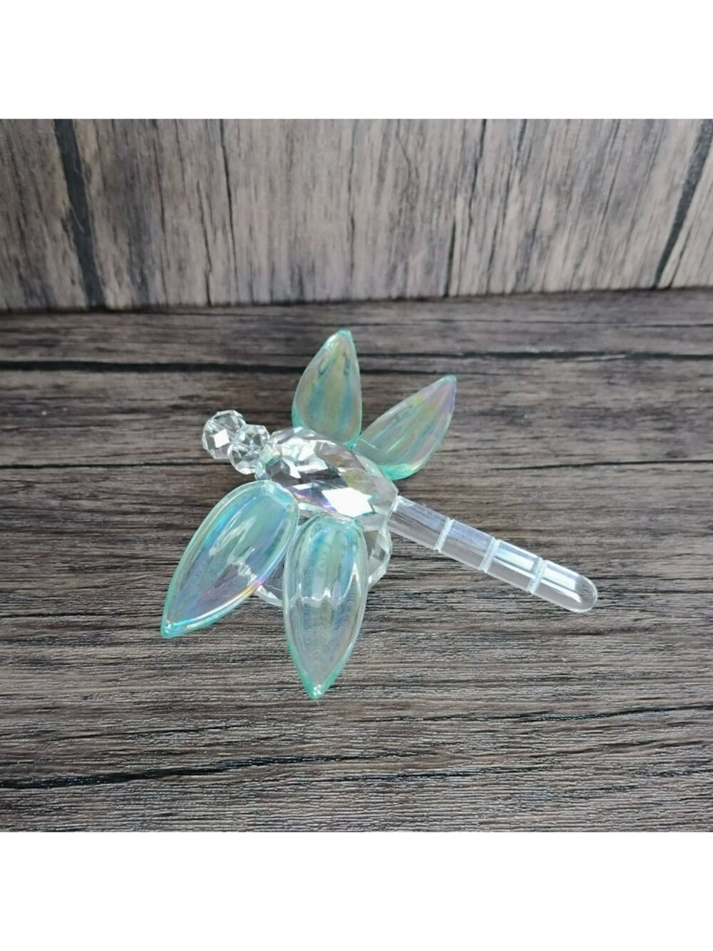 Crystal Dragonfly Figurine w Iridescent Wings, Glass Insect Bug Paperweight 3.5"